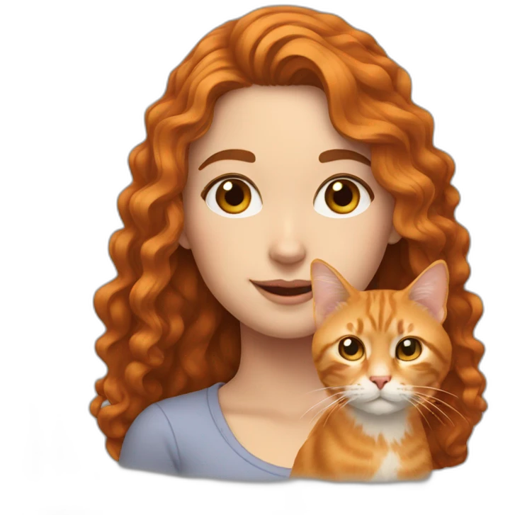 White Girl with long curly brown hair with an orange cat emoji