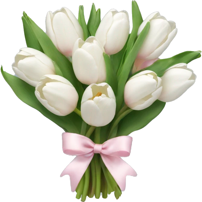 White tulips bouquet with light pink bow  emoji