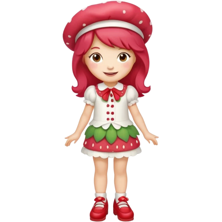 pretty and cute realistic strawberry shortcake full body with red shoes standing emoji