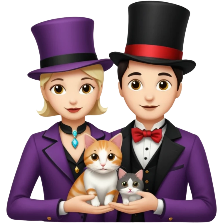magician couple and their pet cat emoji