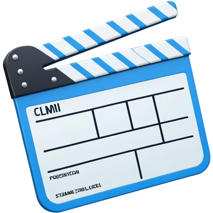 ultra simplified movie clapper with blue and white colors, two simple rectangles with a diagonal line emoji