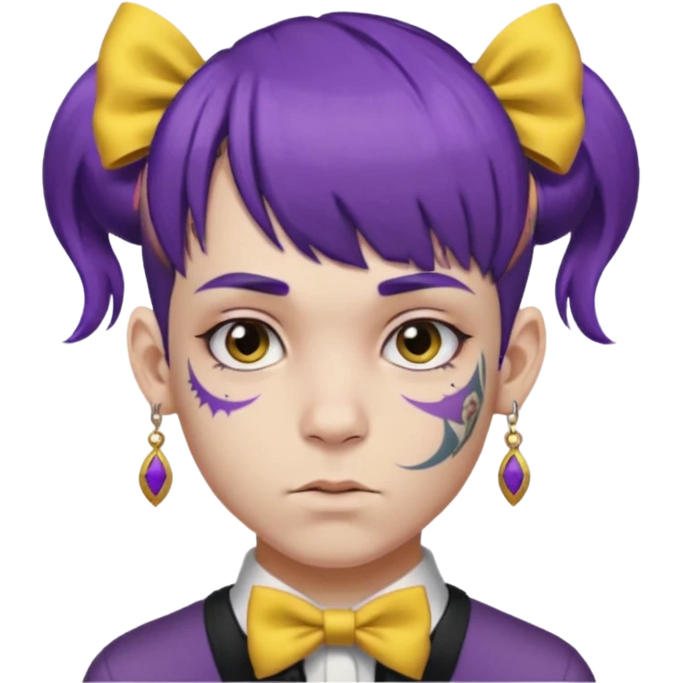 boy with bangs and purple hair and yellow hairbow on side and earrings and very heavy face tattoos emoji