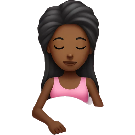 black girl sleeping in a pink bed long straight hair  emoji