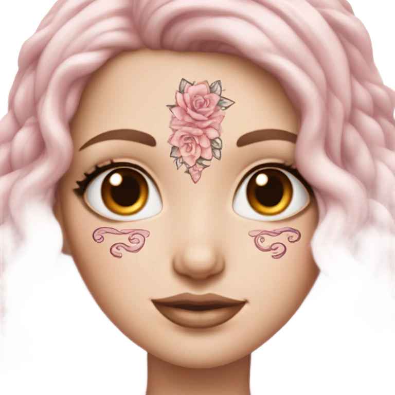 White girl with pink nails and tattoos emoji