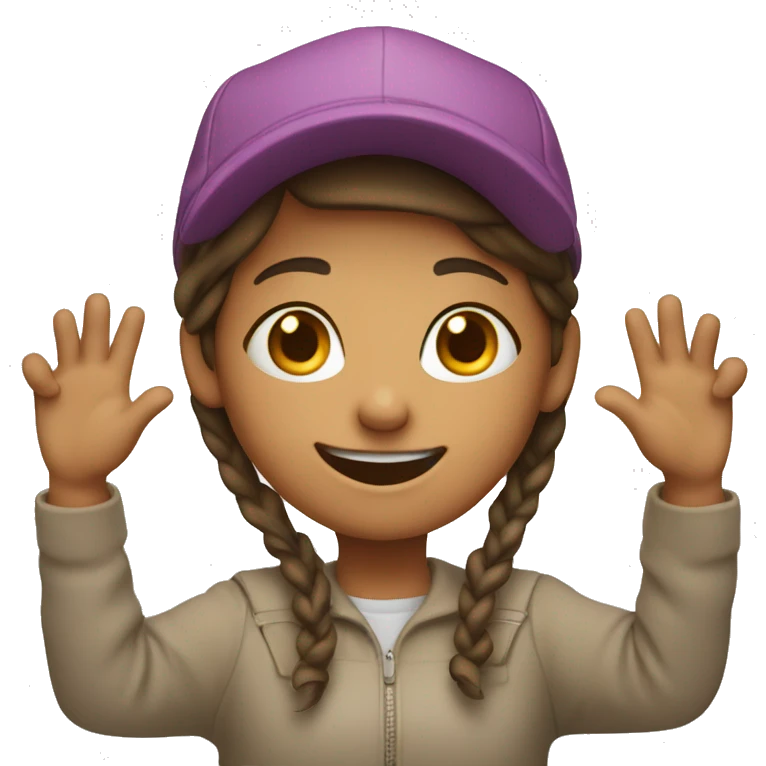 happy girl with cap and hands up emoji