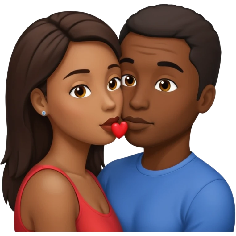 Brown woman and black man kissing emoji
