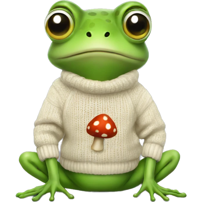 Cute Frog in a sweater with a mushroom on it emoji