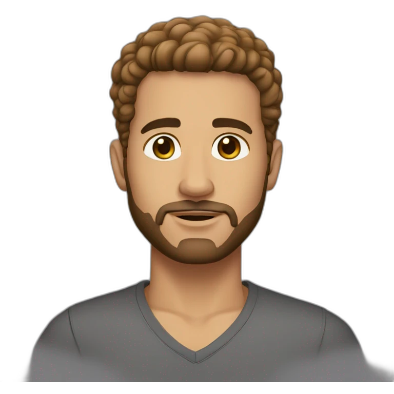 Man, brown short on the side hair, brown eyes, short beard, light skin color, chain on the neck emoji