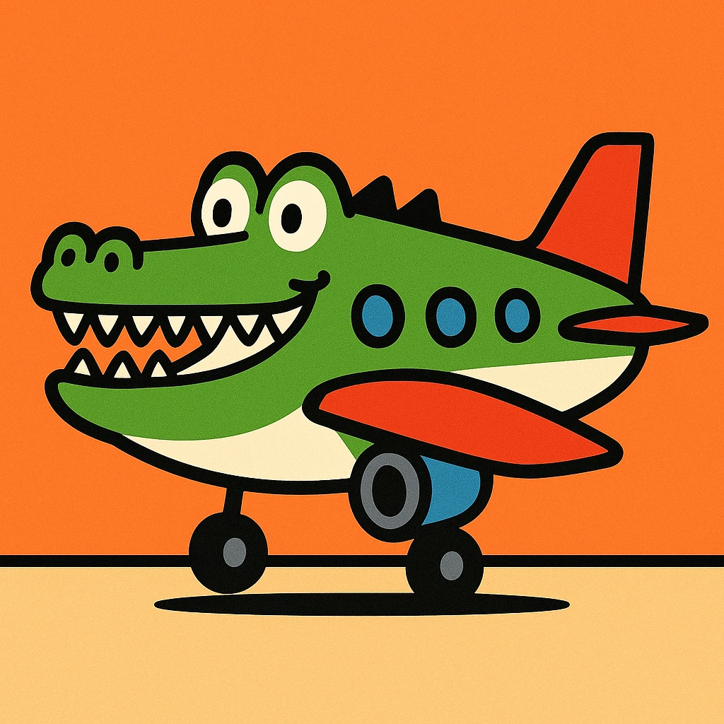 funny illustration of an airplane with a crocodile head, simple background emoji