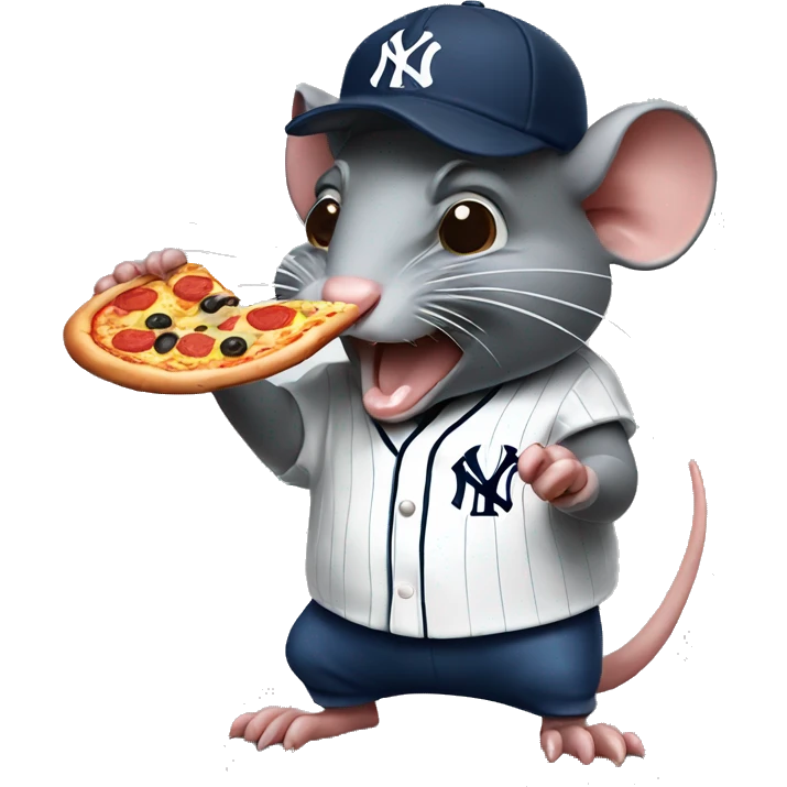 angry rat eating a pizza while wearing New York yankee cap emoji