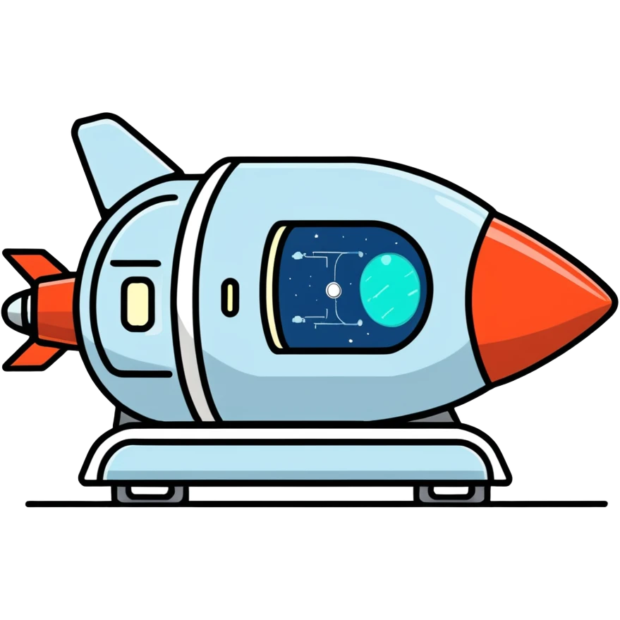 MRI machine that is decorated in shape of a rocketship emoji