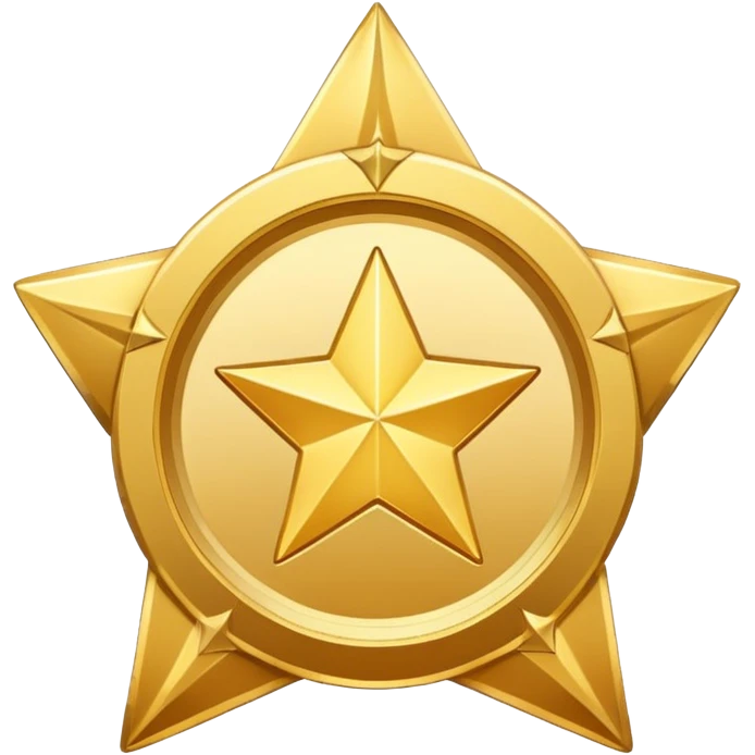 golden medal in star shape, central empty space, details in border, golden emoji