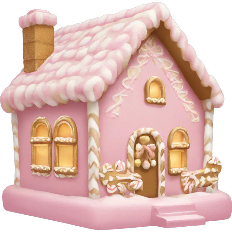light pink and gold and white gingerbread house emoji