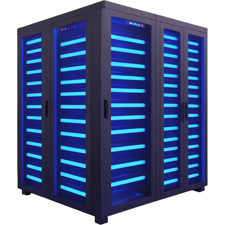 modern server rack with blue glowing lights emoji
