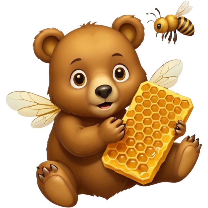 bear eating honeycomb with bees flying around emoji