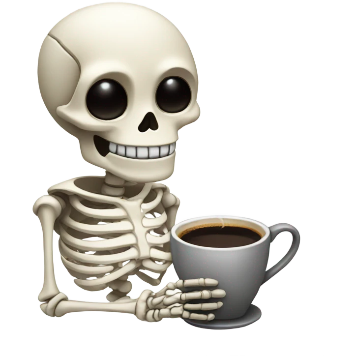 Cute skeleton holding coffee emoji