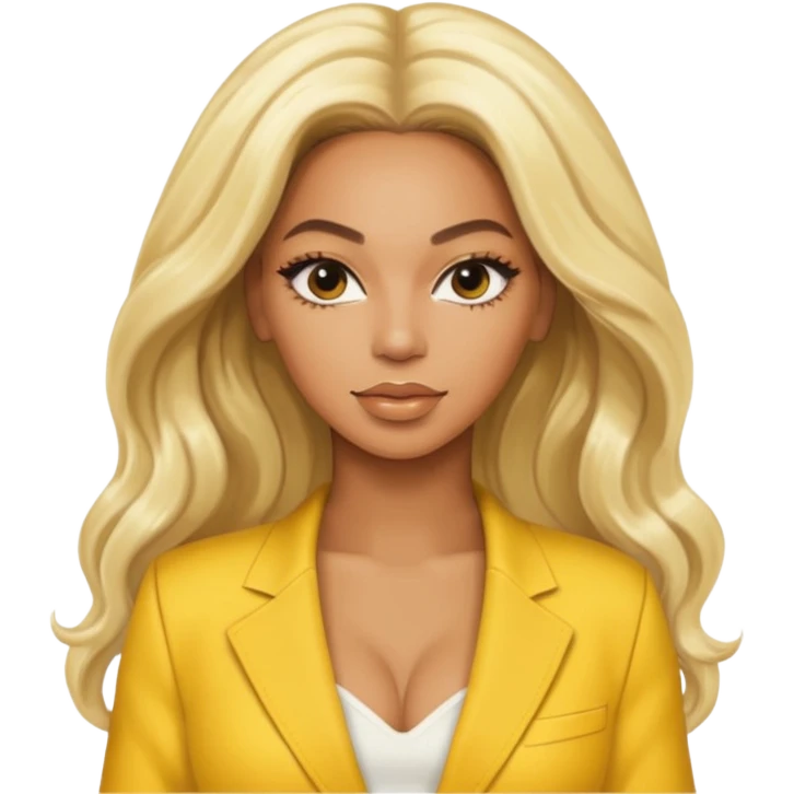 Beyonce with long platinum blonde hair, yellow outfit emoji