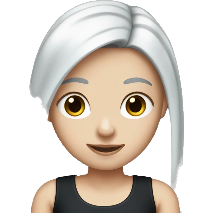 white girl with long straight dark blue hair wearing black tank top emoji