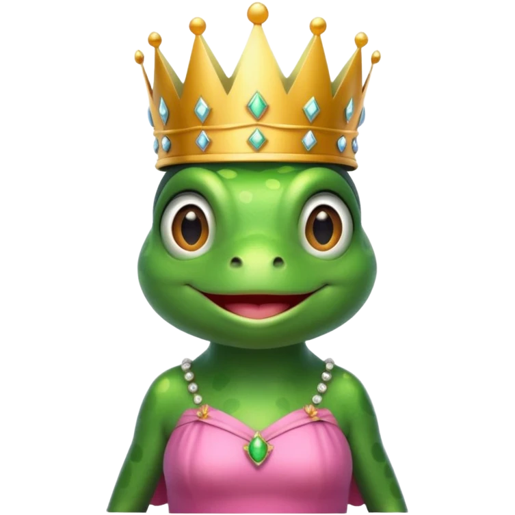 frog with a crown and a pink dress sitting emoji