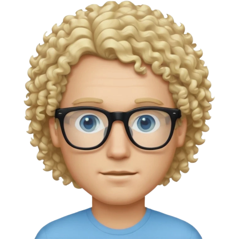 white guy with curly blonde hair and light blue ish  eyes with black glasses  emoji