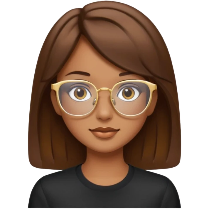 a girl with brown hair, slightly tanned skin and large square gold glasses emoji