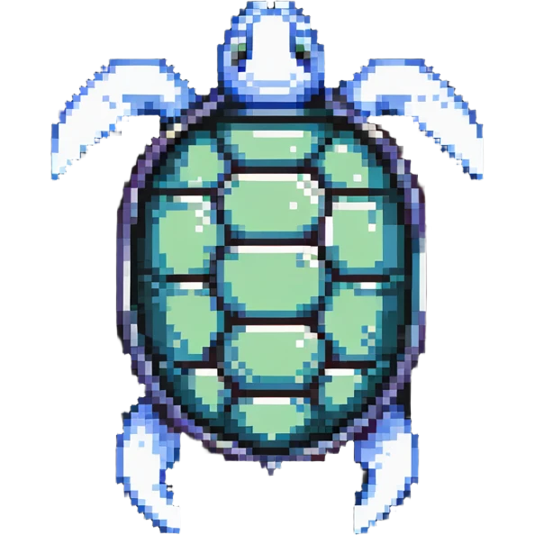 top-down view retro game style turtle emoji