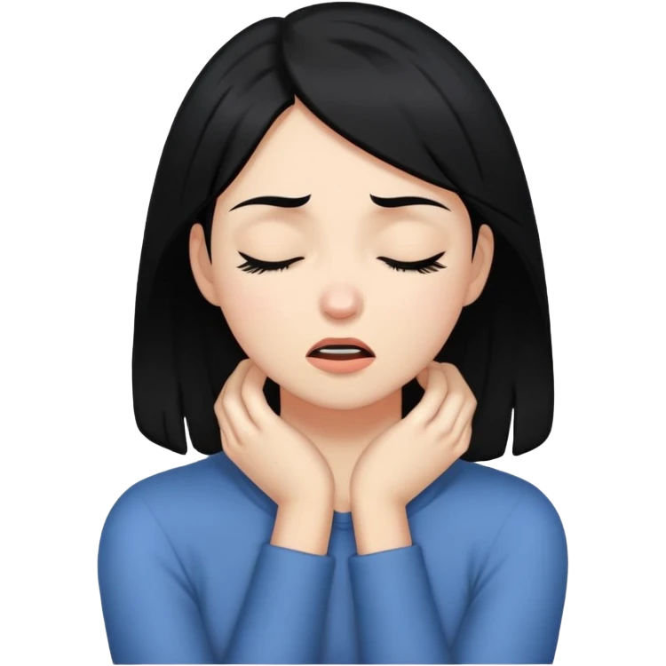 girl with black hair grabbing neck eyes closed and mad emoji