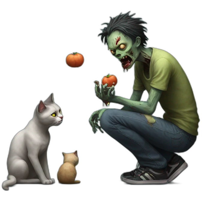 zombie talking to a cat hyperrealistic emoji