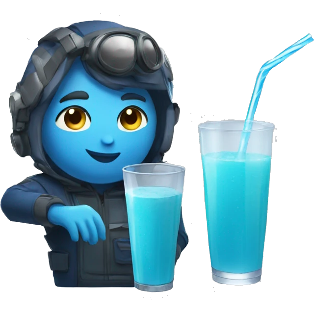 among us crewmate drinking blue juice with a giant straw emoji