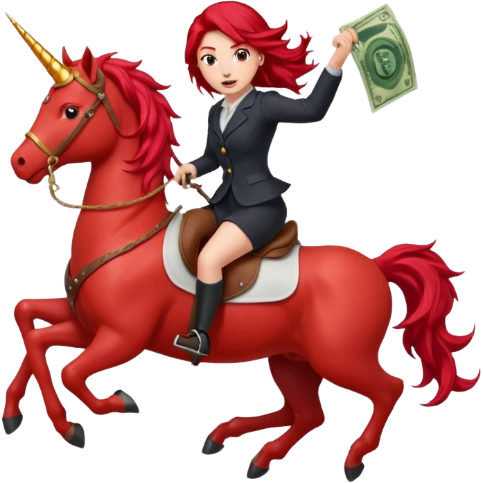 red horse red hair agressive unicorn running money on on the saddle emoji