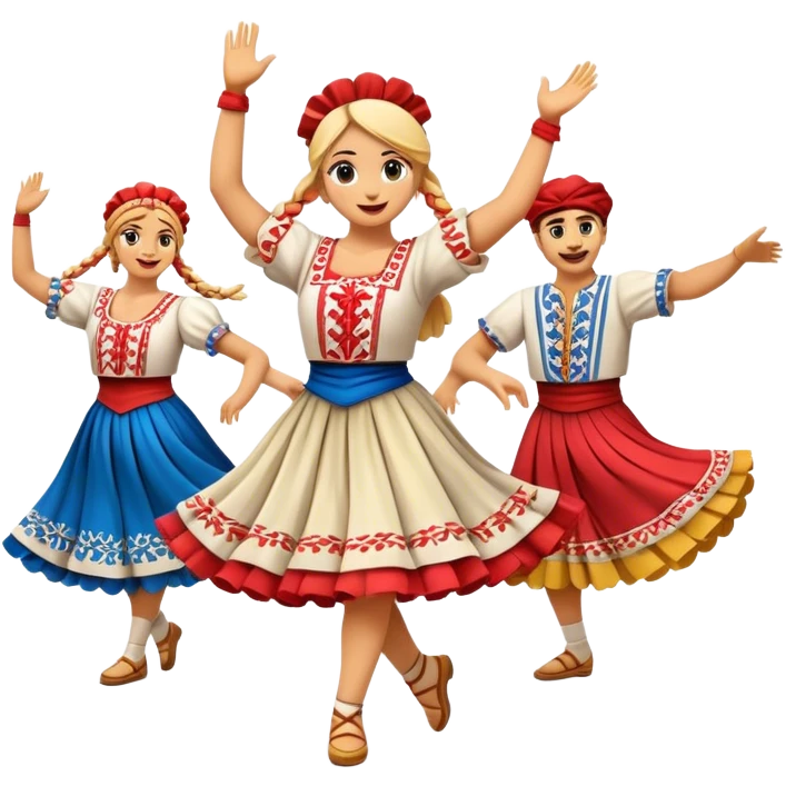Cinematic Realistic Linđo Dance Emoji, depicted as a traditional Croatian folk dance with lively movements and colorful costumes, rendered with dynamic textures and vibrant festive lighting that captures its cultural vibrancy. emoji