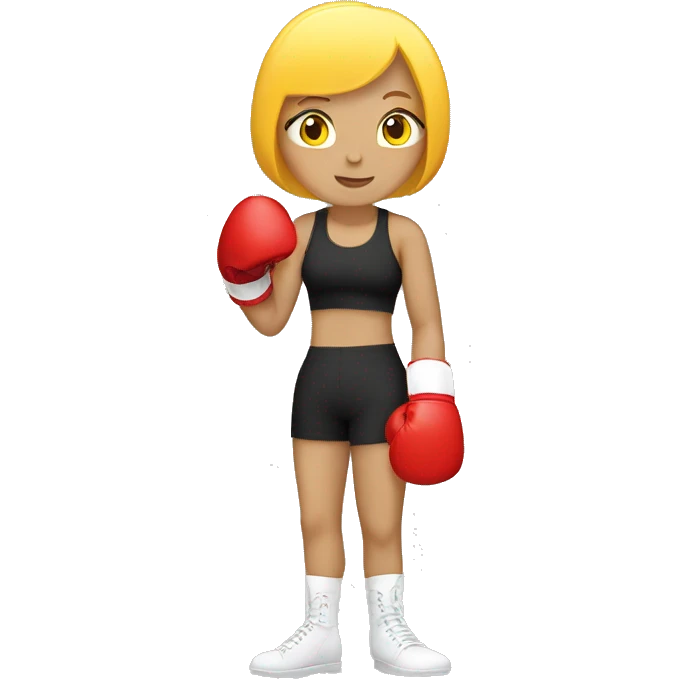 Boxing girl, yellow bob hair, white skin, red boxing gloves emoji