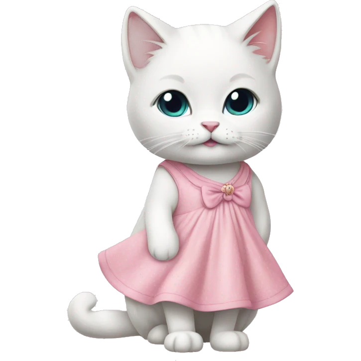 cute white cat wear dress pink  emoji
