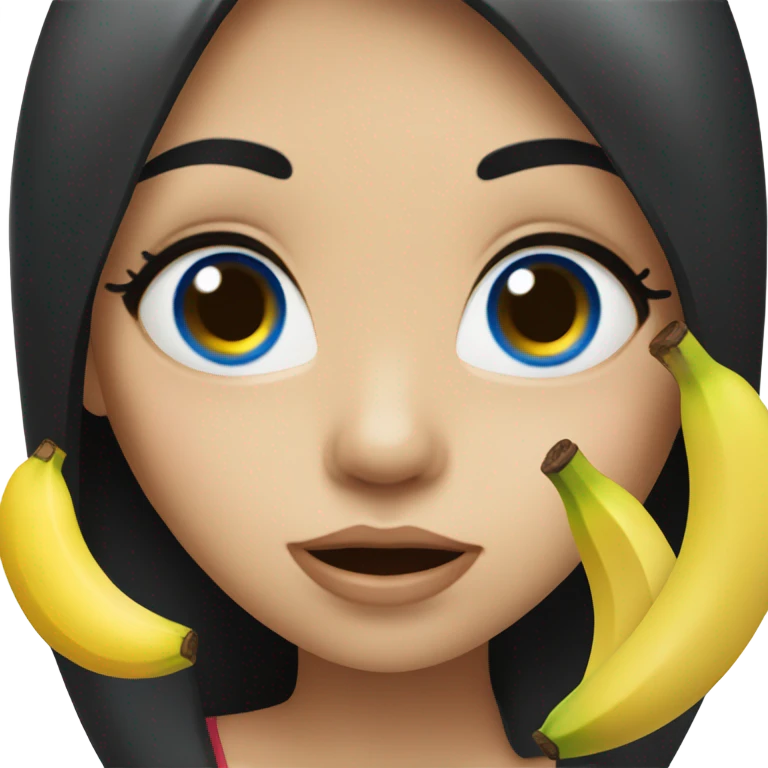 Girl with black hair and blue eyes eating a banana  emoji