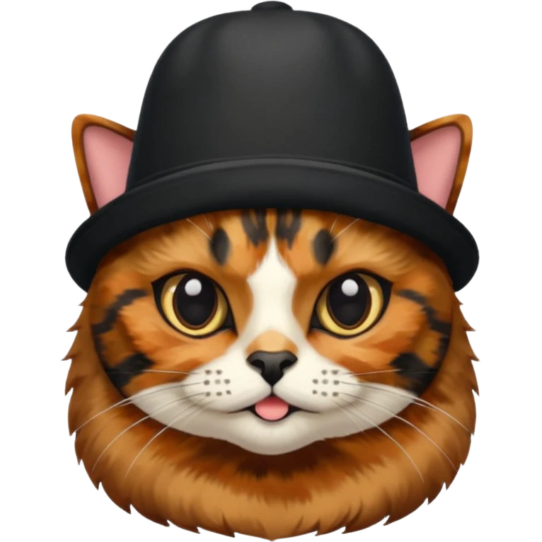 tortoiseshell cat with a british hat. mostly black and brown emoji