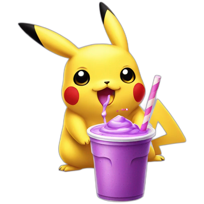 Pikachu drinking purple milkshake emoji