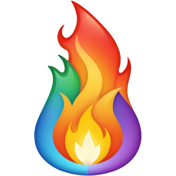A fire emoji with the colors of the pride flag. Take away the small fire emojis besides the single big one. Make it super duper gay emoji