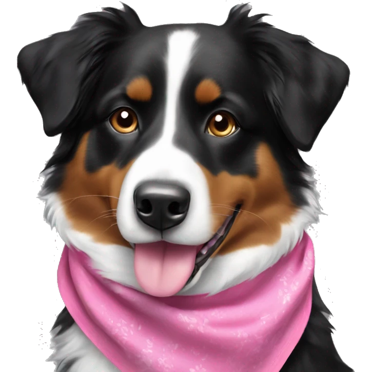 Black tri-colored Australian Shepherd with a pink bandana emoji