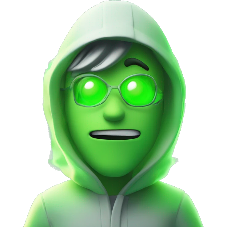 a cartoon character standing in front of a green light, inspired by Milton Menasco, plasma charges, smoky laboratory, edd, transforming into his final form, closeup!!!!! emoji