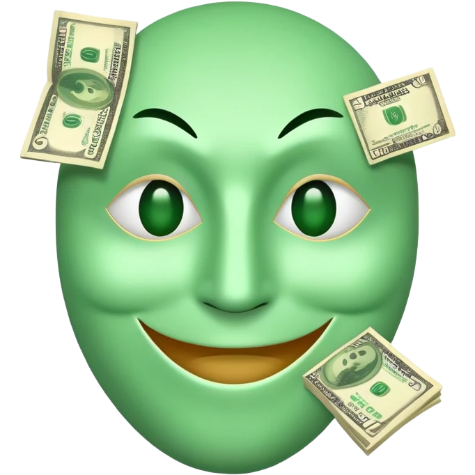 Green happy face with money symbol eyes and shiesty mask on  emoji