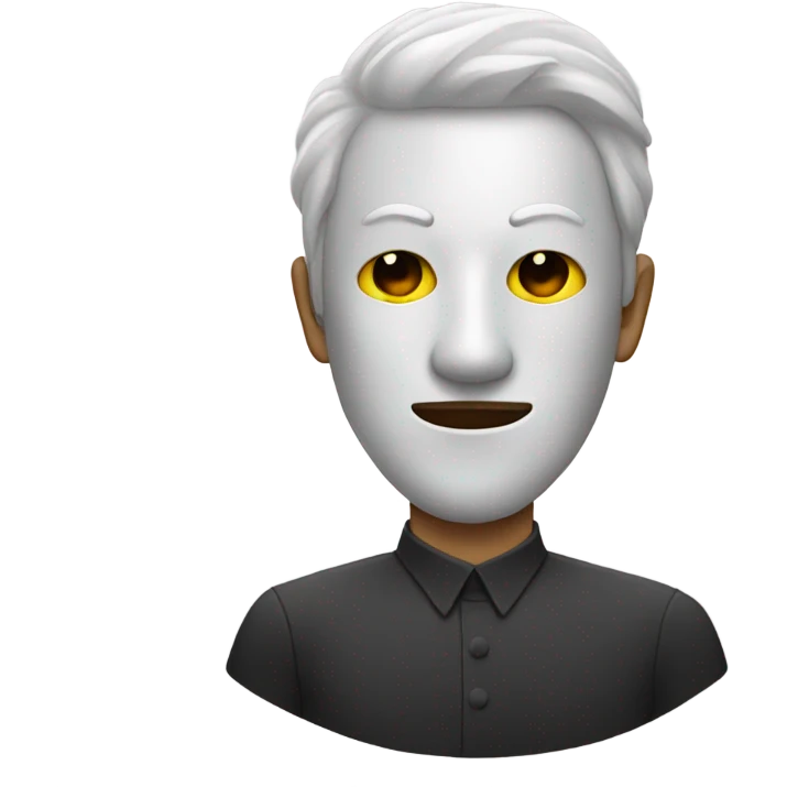 Man wearing white mask that is pointed at the top of his head with only holes to see out of his mask emoji