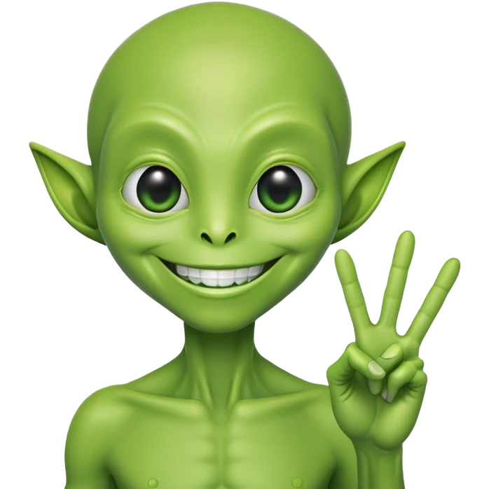 green alien holding a peace sign up emoji