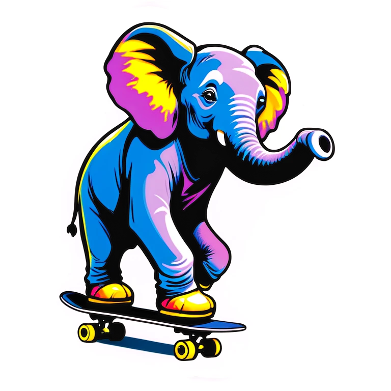 Realistic Elephant skateboarding with y2k clothing emoji