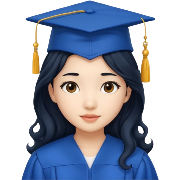 asian girl wearing blue graduation cap with long curly black hair emoji