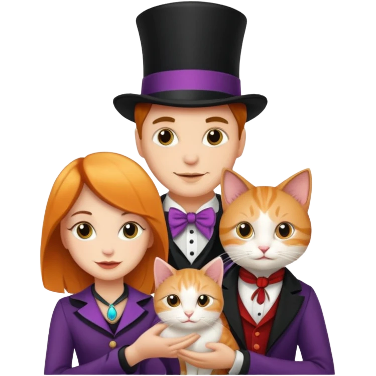 magician couple and their pet cat emoji
