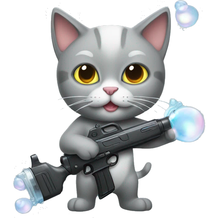 grey cat with a bubblegun in her hand  emoji