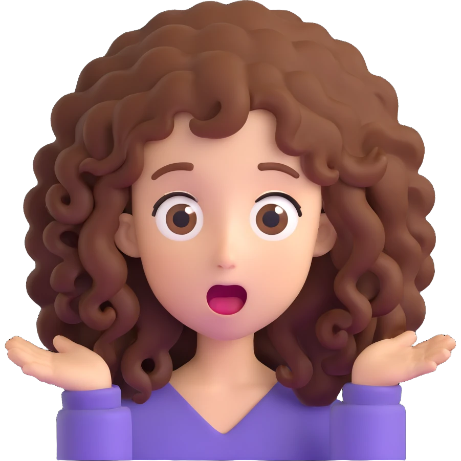 guy with long and curly hair, surprised expression emoji