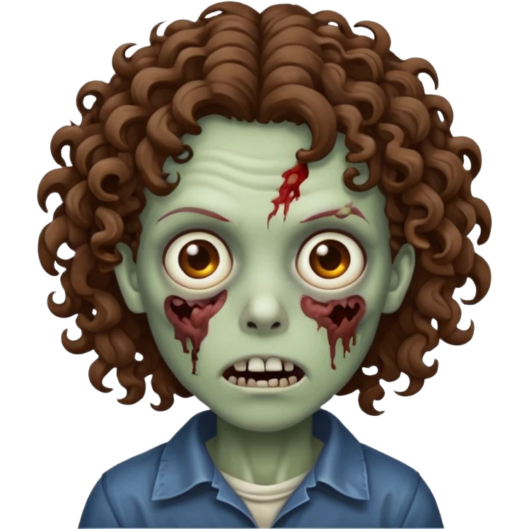 Zombie with curly medium brown hair emoji
