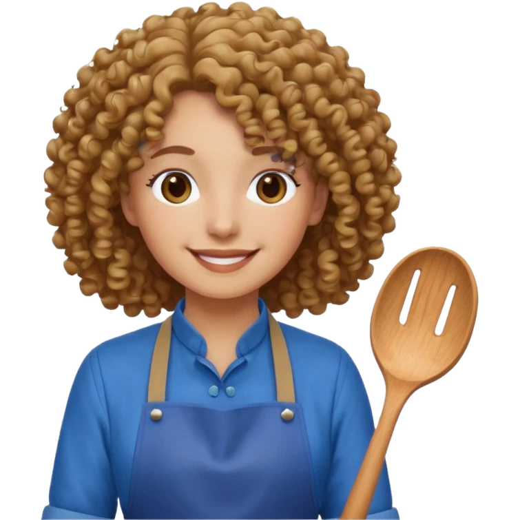 person with curly hair in blue apron emoji