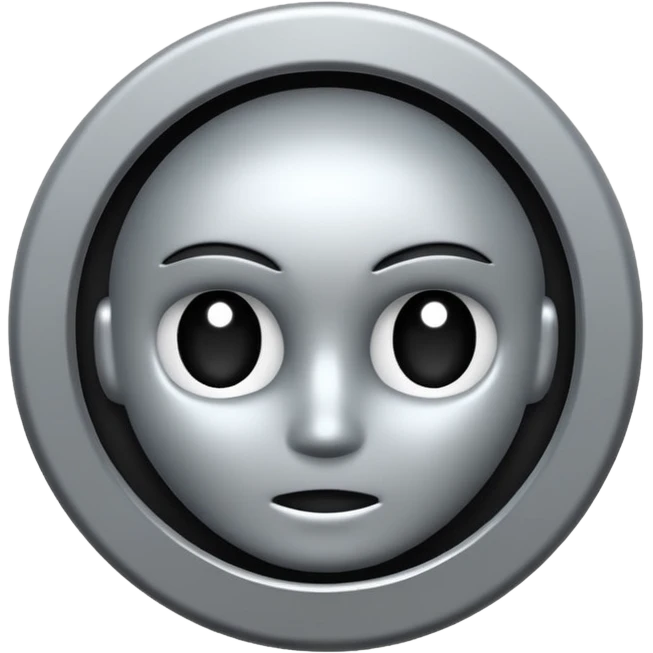 Minimalist broken halo, dark gothic iOS-style emoji, metallic silver, subtle glow, black background emoji